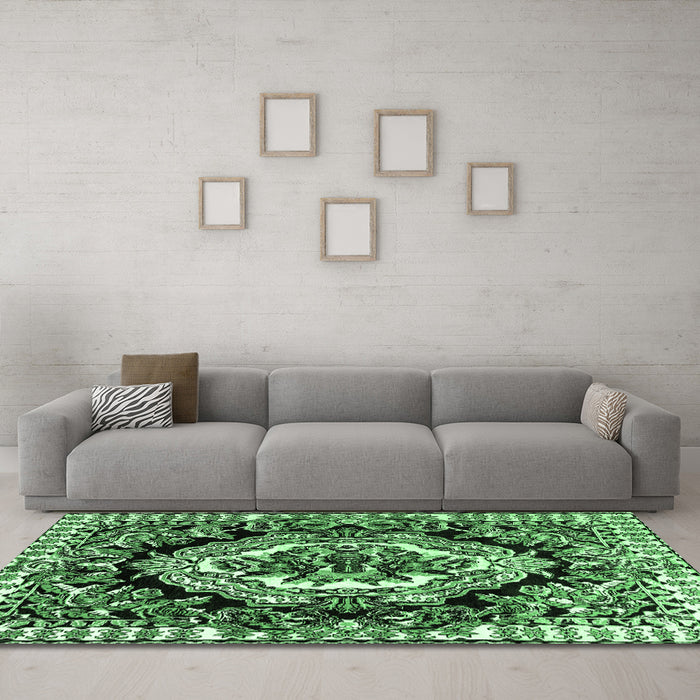 Machine Washable Medallion Emerald Green French Area Rugs in a Living Room,, wshabs4976emgrn