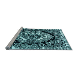 Sideview of Machine Washable Medallion Light Blue French Rug, wshabs4976lblu