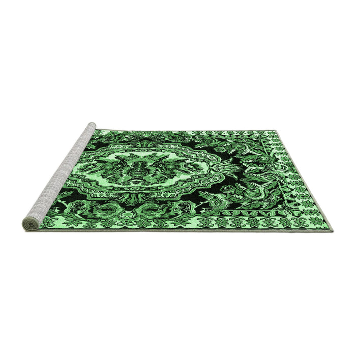 Sideview of Machine Washable Medallion Emerald Green French Area Rugs, wshabs4976emgrn