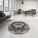 Round Machine Washable Abstract Pale Silver Gray Rug in a Office, wshabs4976