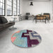 Round Machine Washable Abstract Purple Rug in a Office, wshabs4977