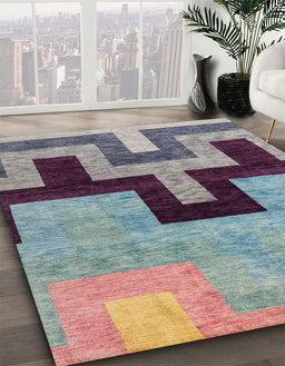 Abstract Purple Modern Rug in Family Room, abs4977
