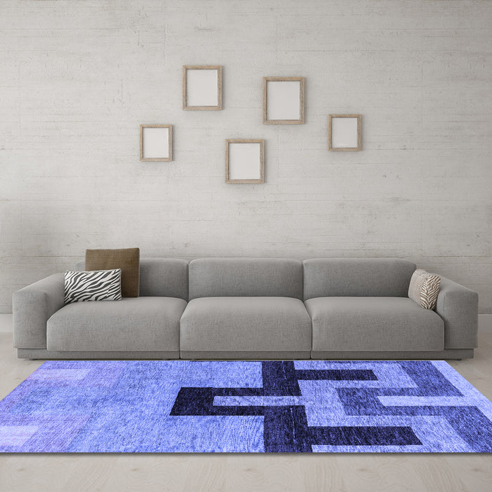Machine Washable Abstract Blue Modern Rug in a Living Room, wshabs4977blu