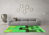 Machine Washable Abstract Green Modern Rug, wshabs4977grn