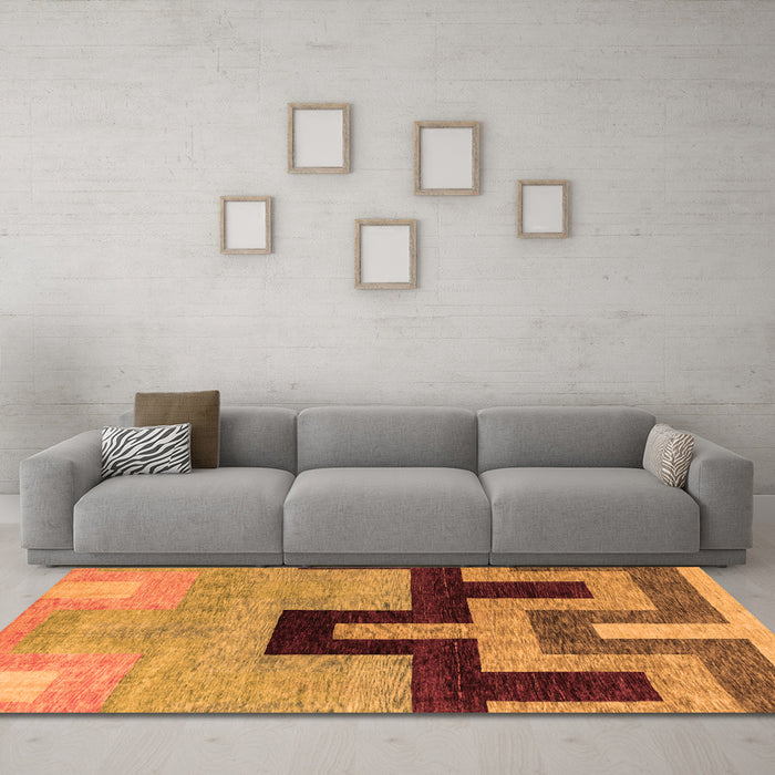 Machine Washable Abstract Orange Modern Area Rugs in a Living Room, wshabs4977org