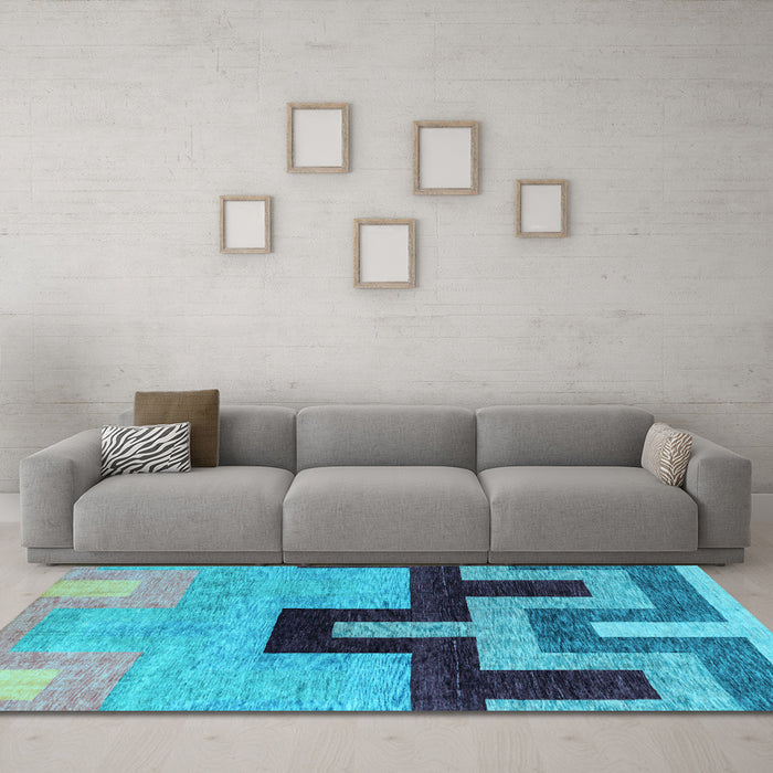 Machine Washable Abstract Light Blue Modern Rug in a Living Room, wshabs4977lblu