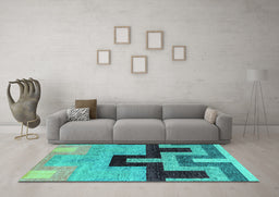 Machine Washable Abstract Turquoise Modern Area Rugs in a Living Room,, wshabs4977turq
