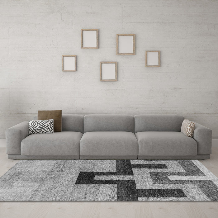 Machine Washable Abstract Gray Modern Rug in a Living Room,, wshabs4977gry