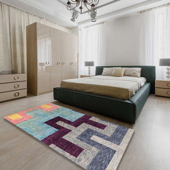 Machine Washable Abstract Purple Rug in a Bedroom, wshabs4977