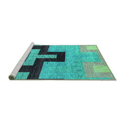 Sideview of Machine Washable Abstract Turquoise Modern Area Rugs, wshabs4977turq