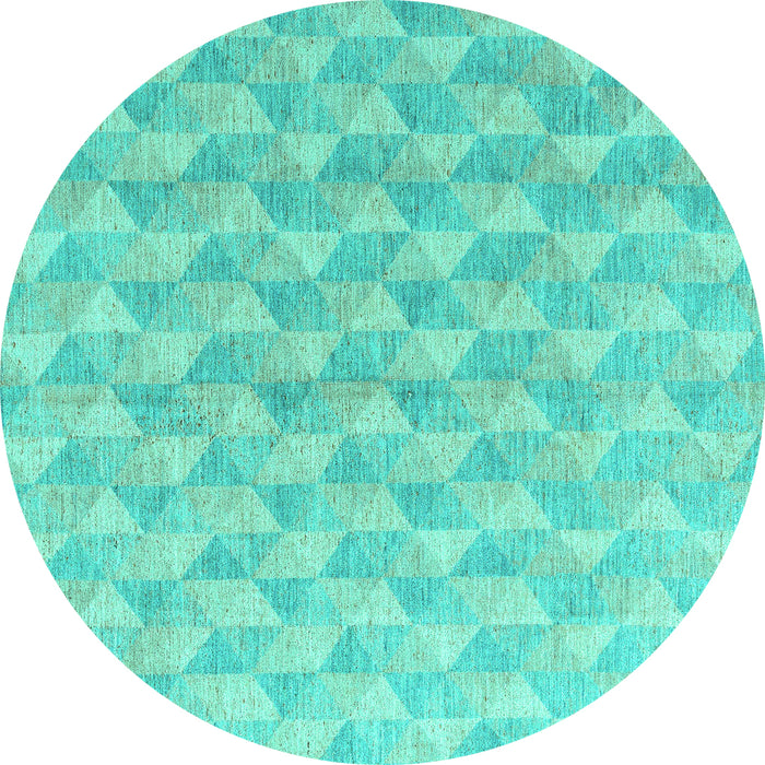 Round Machine Washable Abstract Turquoise Modern Area Rugs, wshabs4978turq