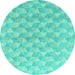 Round Machine Washable Abstract Turquoise Modern Area Rugs, wshabs4978turq