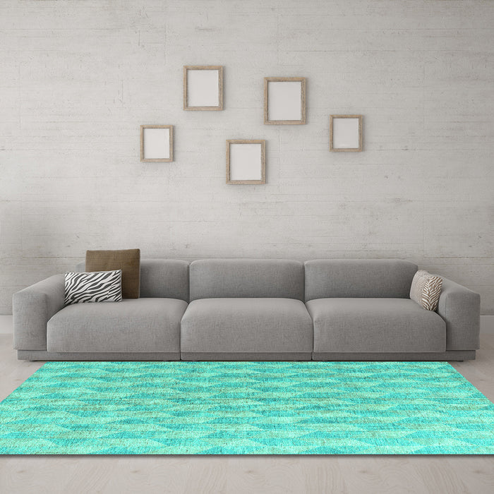 Machine Washable Abstract Turquoise Modern Area Rugs in a Living Room,, wshabs4978turq