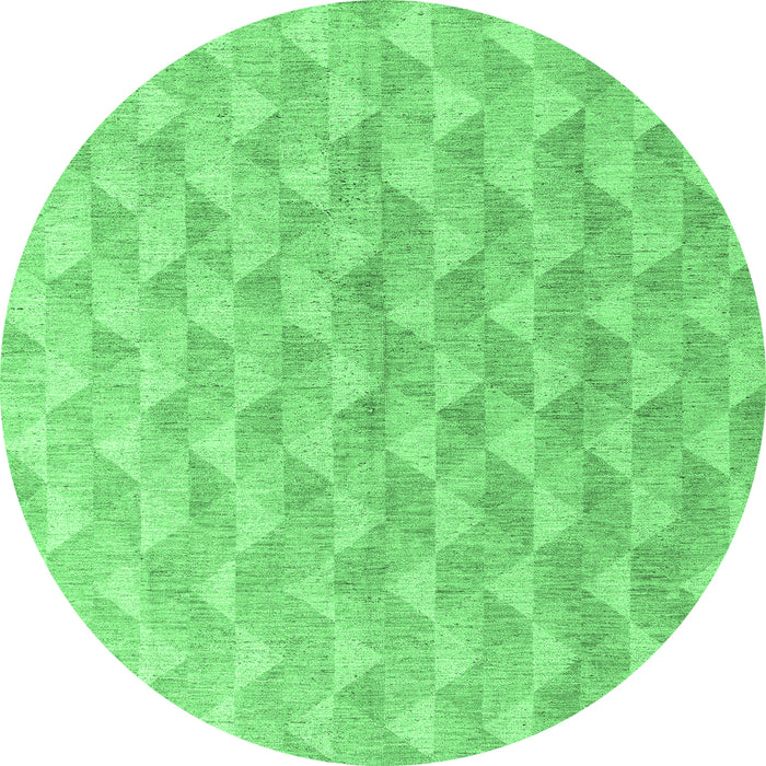Round Machine Washable Abstract Emerald Green Modern Area Rugs, wshabs4978emgrn