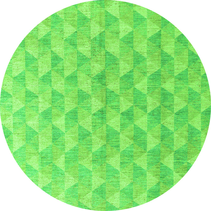 Round Machine Washable Abstract Green Modern Area Rugs, wshabs4978grn