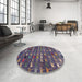 Round Abstract Purple Modern Rug in a Office, abs4979