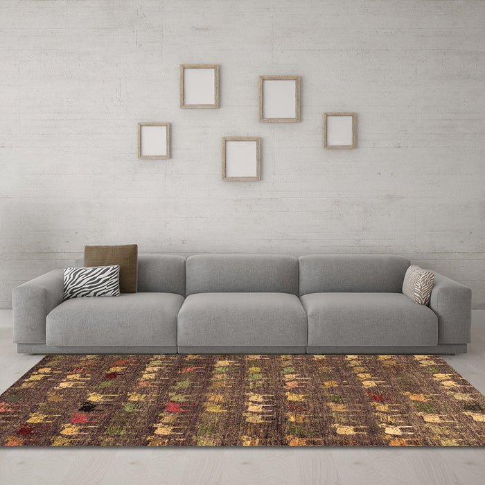 Machine Washable Abstract Brown Modern Rug in a Living Room,, wshabs4979brn