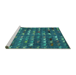 Sideview of Machine Washable Abstract Turquoise Modern Area Rugs, wshabs4979turq