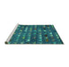 Sideview of Machine Washable Abstract Turquoise Modern Area Rugs, wshabs4979turq