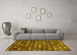 Machine Washable Abstract Yellow Modern Rug in a Living Room, wshabs4979yw