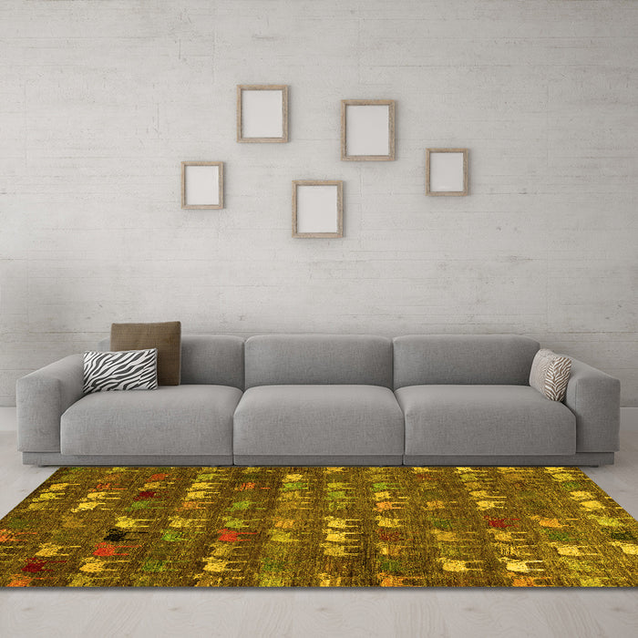 Machine Washable Abstract Yellow Modern Rug in a Living Room, wshabs4979yw