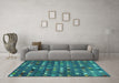 Machine Washable Abstract Turquoise Modern Area Rugs in a Living Room,, wshabs4979turq