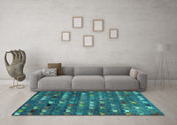 Machine Washable Abstract Turquoise Modern Rug, wshabs4979turq