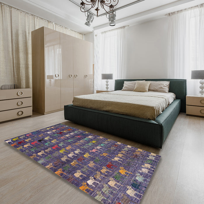 Abstract Purple Modern Rug in a Bedroom, abs4979