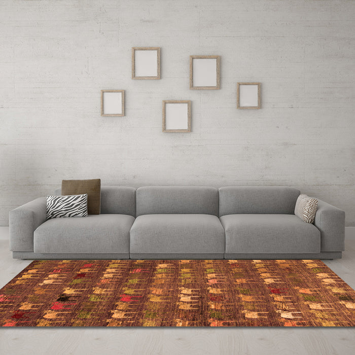 Machine Washable Abstract Orange Modern Area Rugs in a Living Room, wshabs4979org