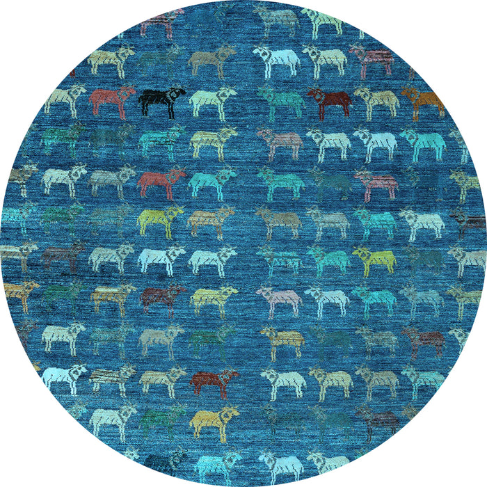 Round Machine Washable Abstract Light Blue Modern Rug, wshabs4979lblu