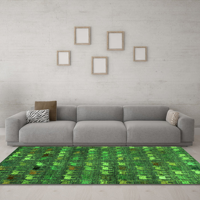 Machine Washable Abstract Green Modern Area Rugs in a Living Room,, wshabs4979grn