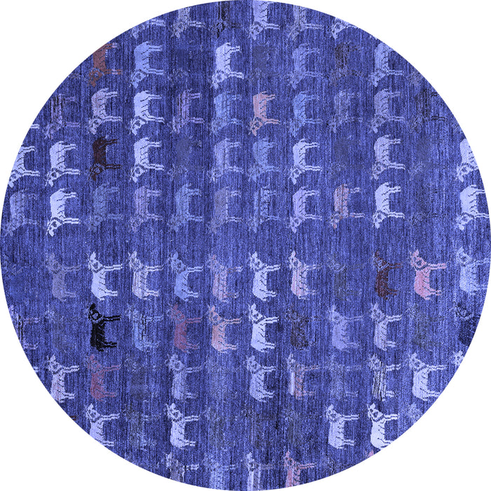 Round Abstract Blue Modern Rug, abs4979blu