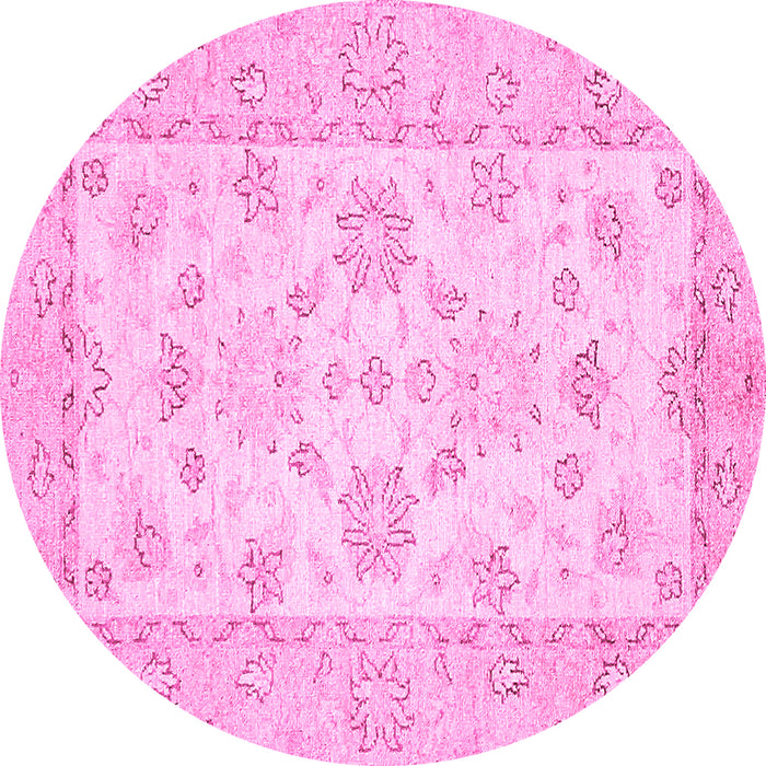 Round Machine Washable Oriental Pink Traditional Rug, wshabs497pnk