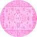 Round Machine Washable Oriental Pink Traditional Rug, wshabs497pnk