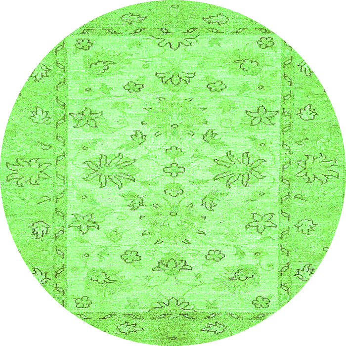 Round Machine Washable Oriental Green Traditional Area Rugs, wshabs497grn