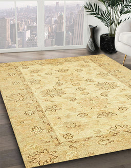 Abstract Yellow Oriental Rug in Family Room, abs497
