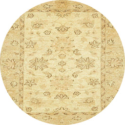 Round Abstract Yellow Oriental Rug, abs497