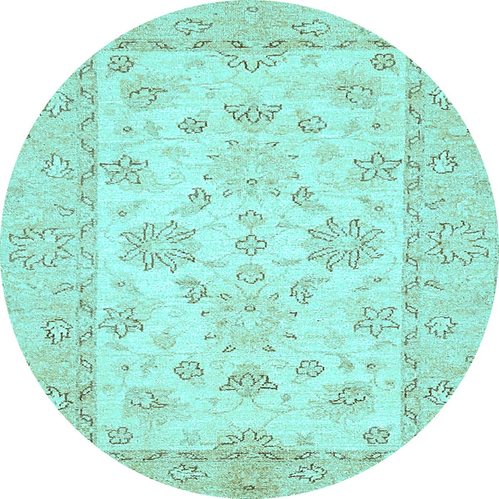 Round Machine Washable Oriental Light Blue Traditional Rug, wshabs497lblu