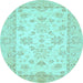 Round Machine Washable Oriental Light Blue Traditional Rug, wshabs497lblu