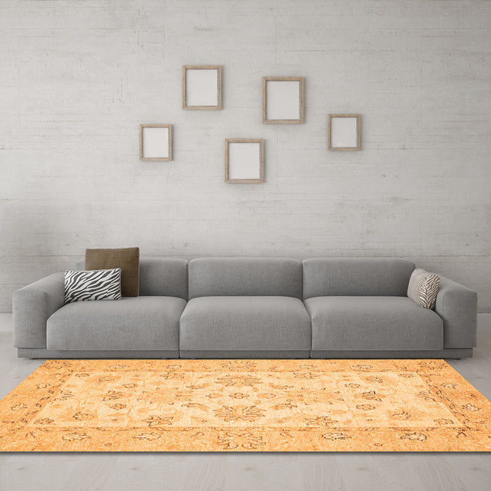 Machine Washable Oriental Orange Traditional Area Rugs in a Living Room, wshabs497org