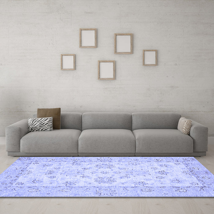 Machine Washable Oriental Blue Traditional Rug in a Living Room, wshabs497blu