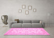 Machine Washable Oriental Pink Traditional Rug in a Living Room, wshabs497pnk