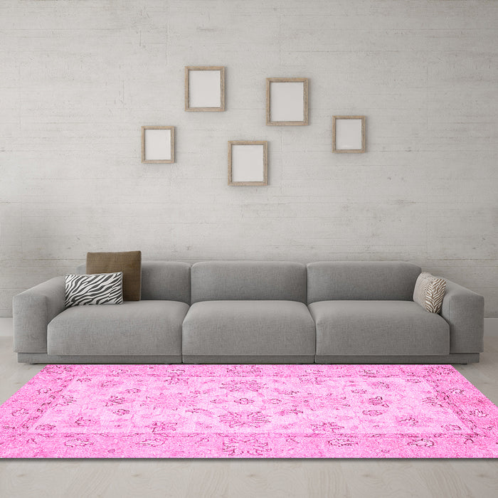 Machine Washable Oriental Pink Traditional Rug in a Living Room, wshabs497pnk