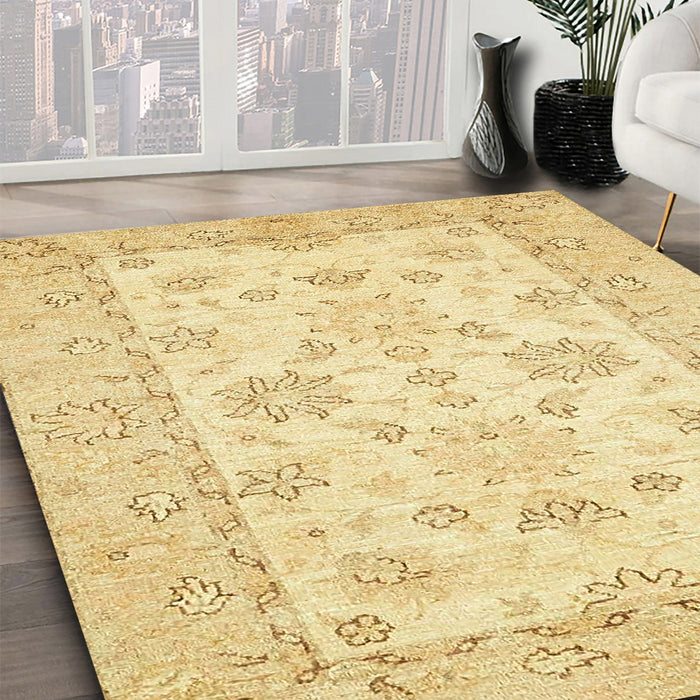 Abstract Yellow Oriental Rug in Family Room, abs497