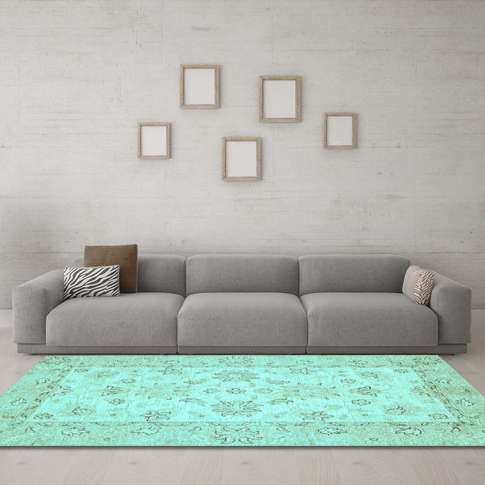 Machine Washable Oriental Light Blue Traditional Rug in a Living Room, wshabs497lblu