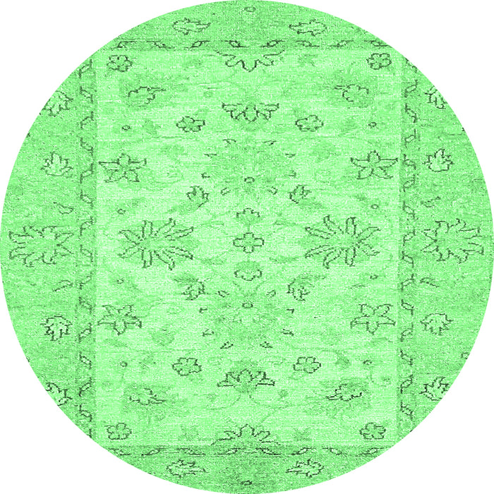 Round Machine Washable Oriental Emerald Green Traditional Area Rugs, wshabs497emgrn