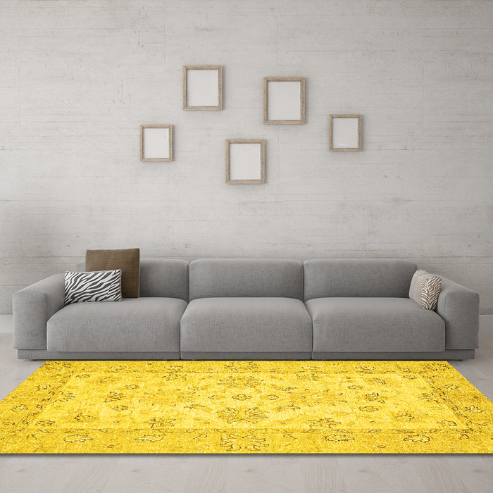 Machine Washable Oriental Yellow Traditional Rug in a Living Room, wshabs497yw