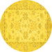 Round Machine Washable Oriental Yellow Traditional Rug, wshabs497yw