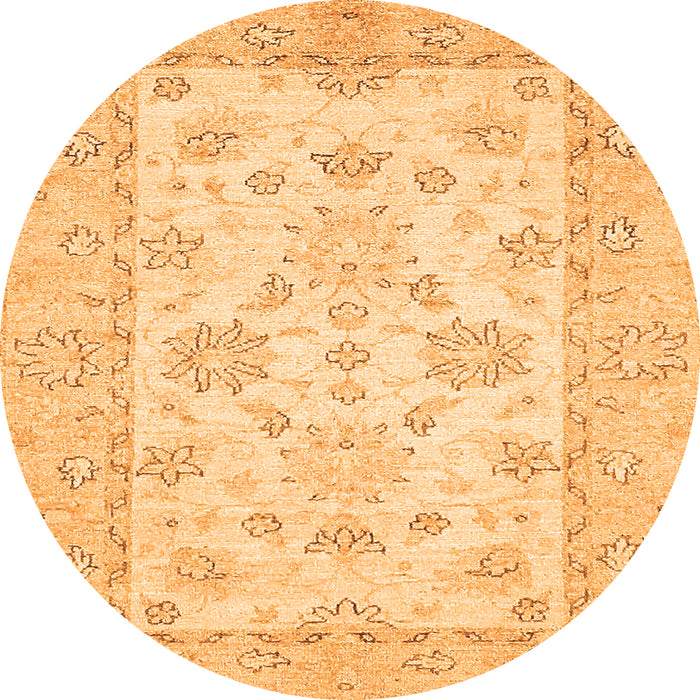 Round Machine Washable Oriental Orange Traditional Area Rugs, wshabs497org