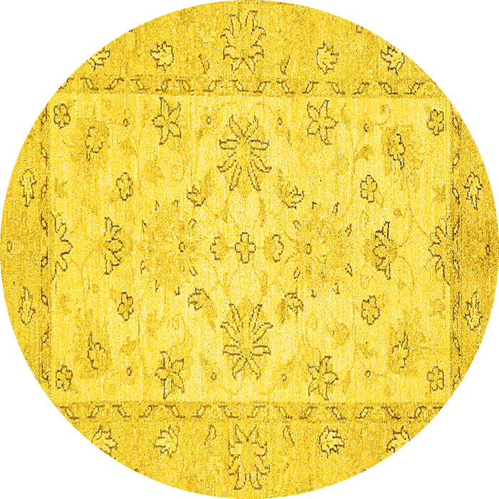 Round Oriental Yellow Traditional Rug, abs497yw